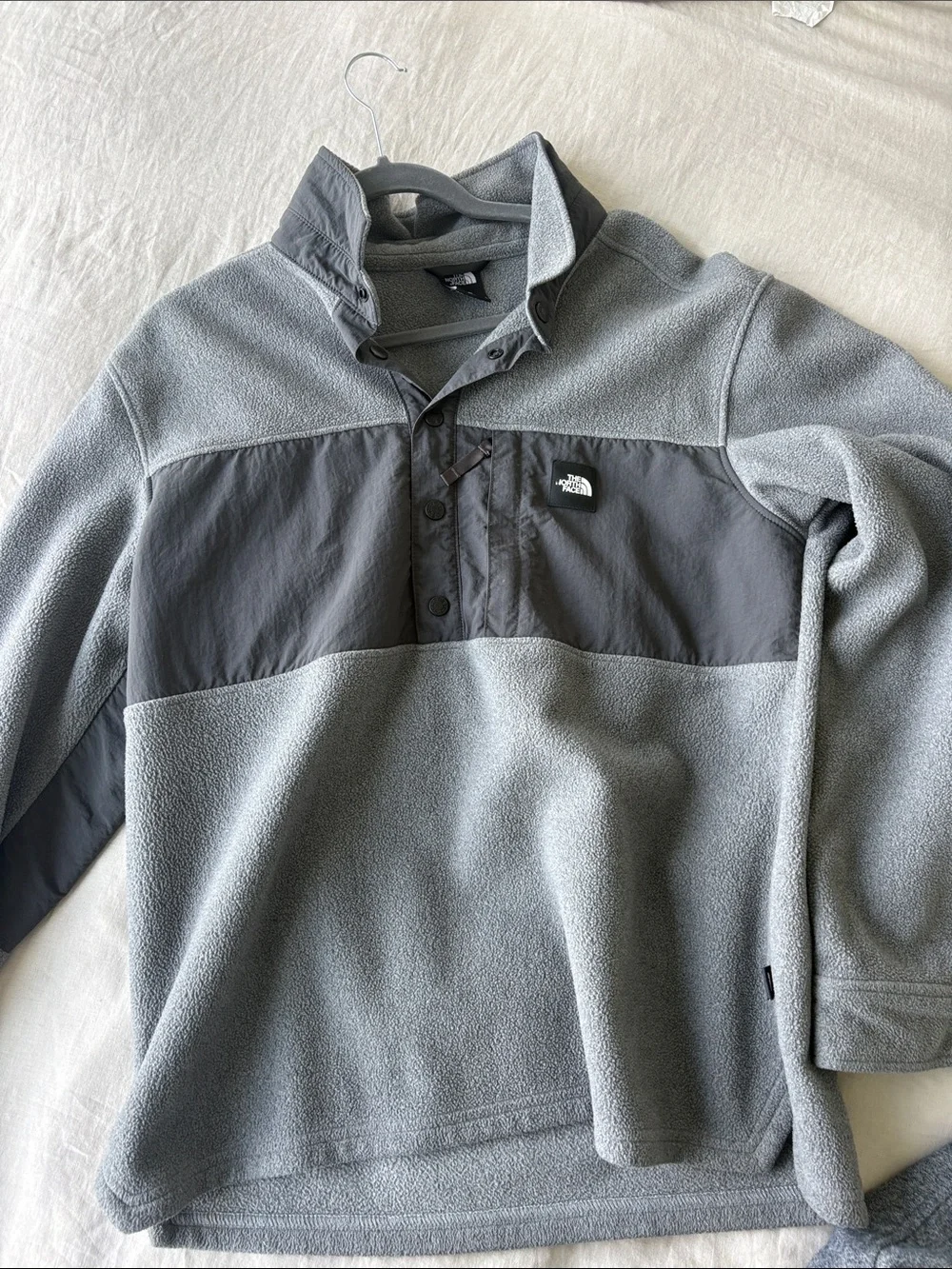 The North Face Light Gray & Charcoal Snap-Front Fleece Pullover